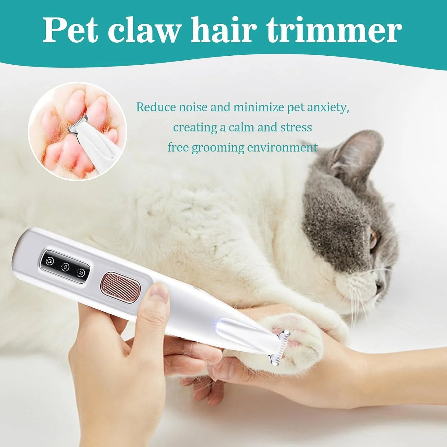 Cat And Dog Paw Trimmer Rechargeable Grooming Clippers With LED Light 18mm Blade