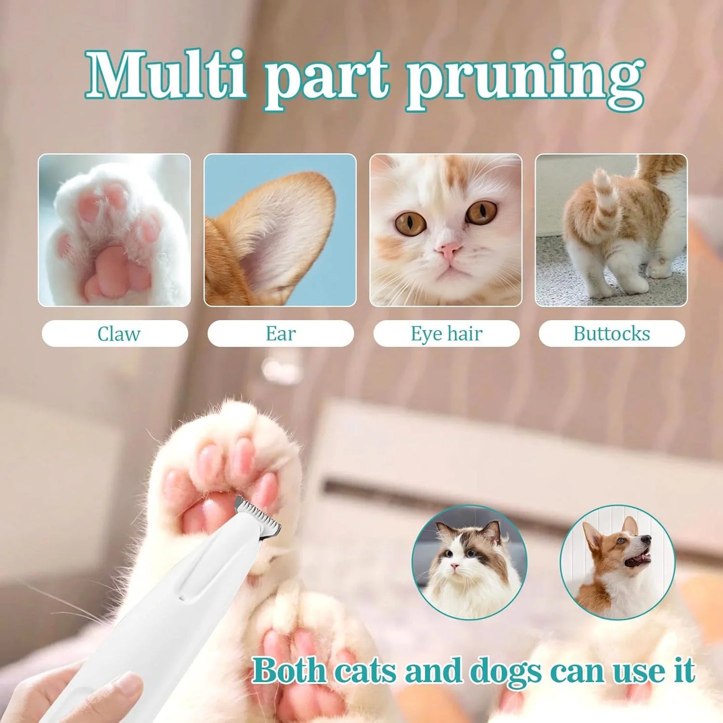 Cat And Dog Paw Trimmer Rechargeable Grooming Clippers With LED Light 18mm Blade