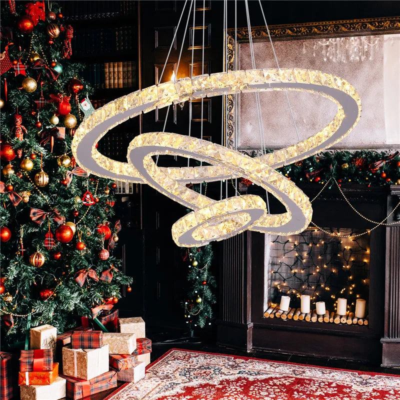 Modern Pendant Light Chandelier K9 Crystal Led Ring Luxury Nordic Ceiling Lamp Lustre Living Dining Room Hall Hang Decor Fixture