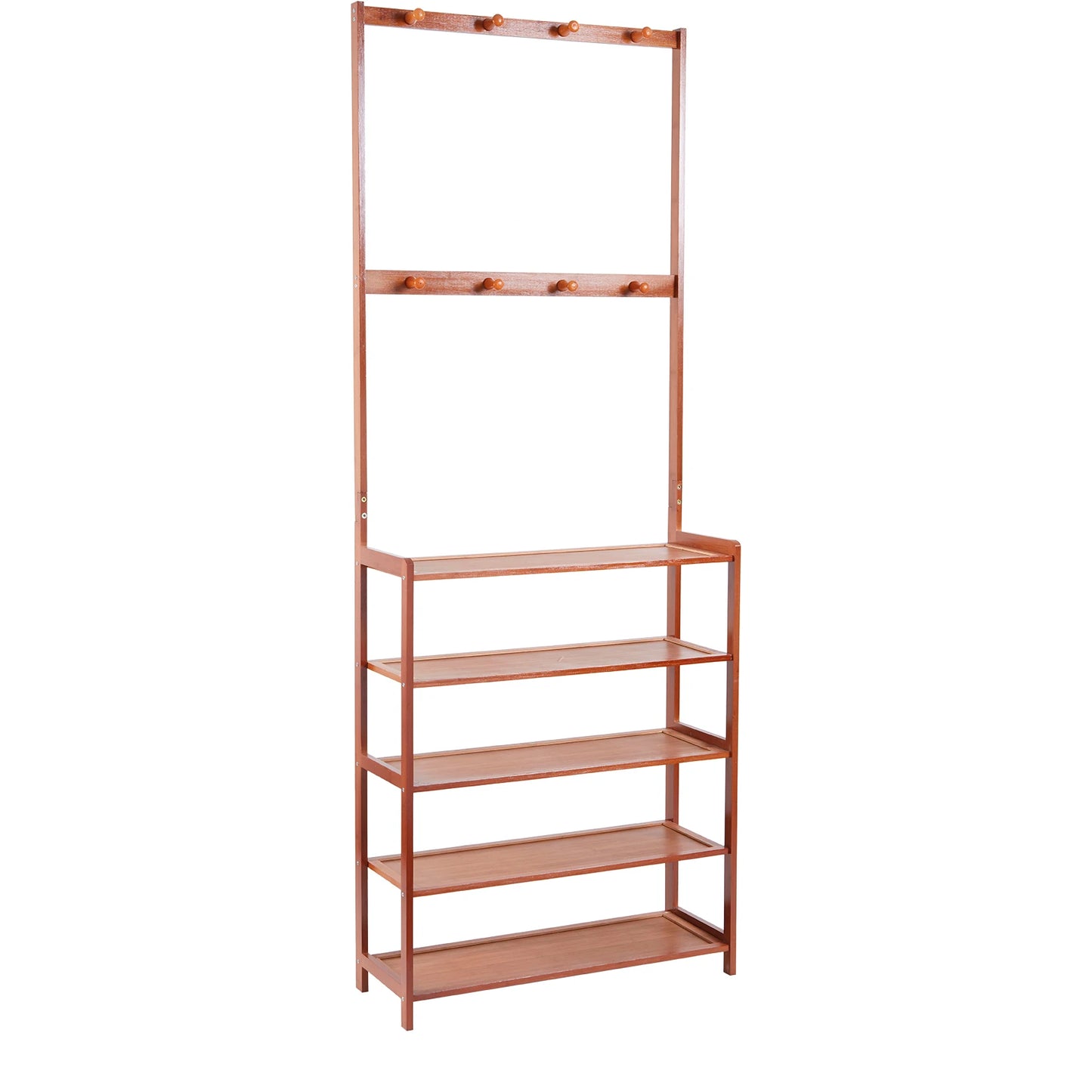 Bamboo Hall Tree Bench With Coat Hooks For Entryway Storage