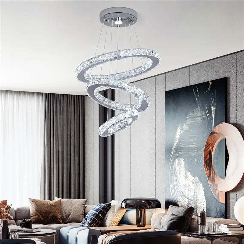 Modern Pendant Light Chandelier K9 Crystal Led Ring Luxury Nordic Ceiling Lamp Lustre Living Dining Room Hall Hang Decor Fixture