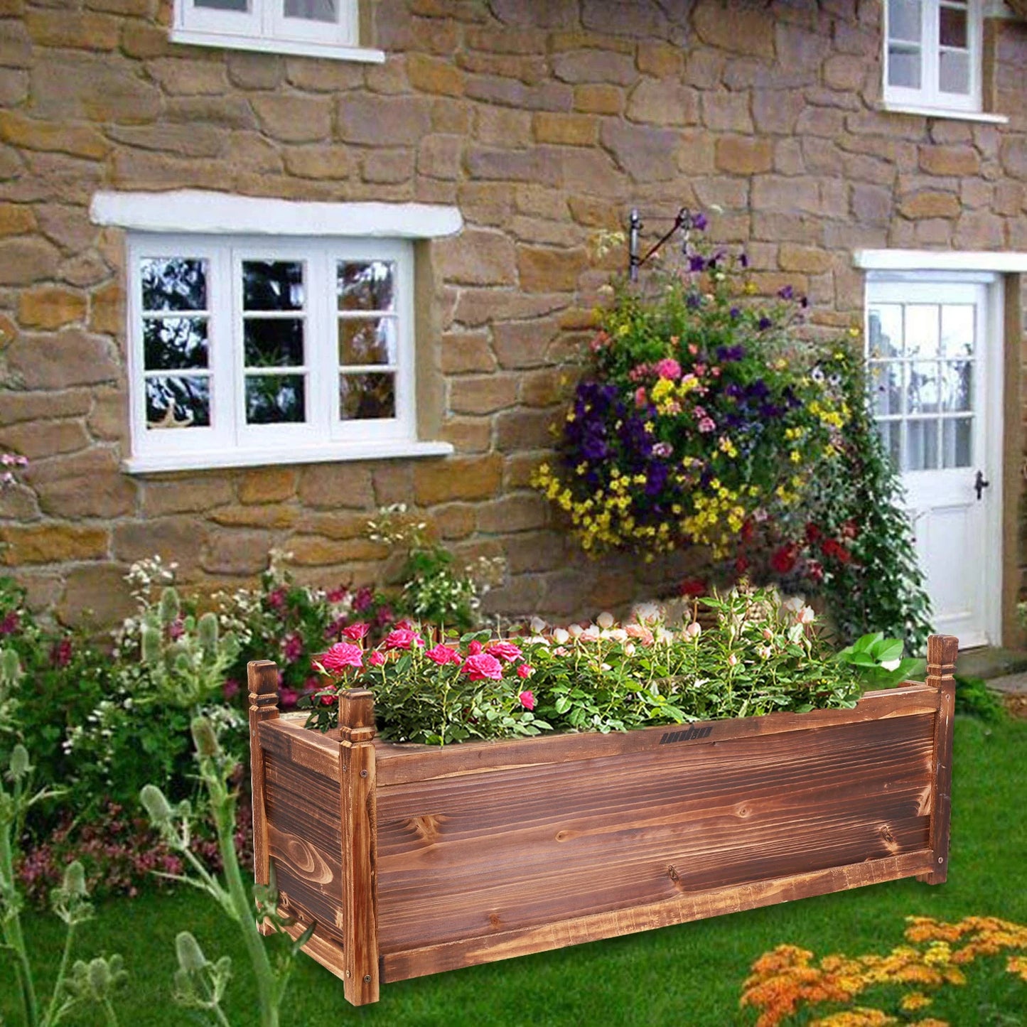 Raised Garden Bed Planter Window Mounted Wood Box For Vegetables