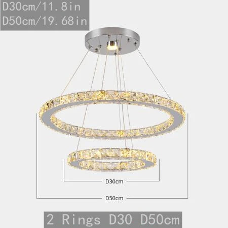 Modern Pendant Light Chandelier K9 Crystal Led Ring Luxury Nordic Ceiling Lamp Lustre Living Dining Room Hall Hang Decor Fixture