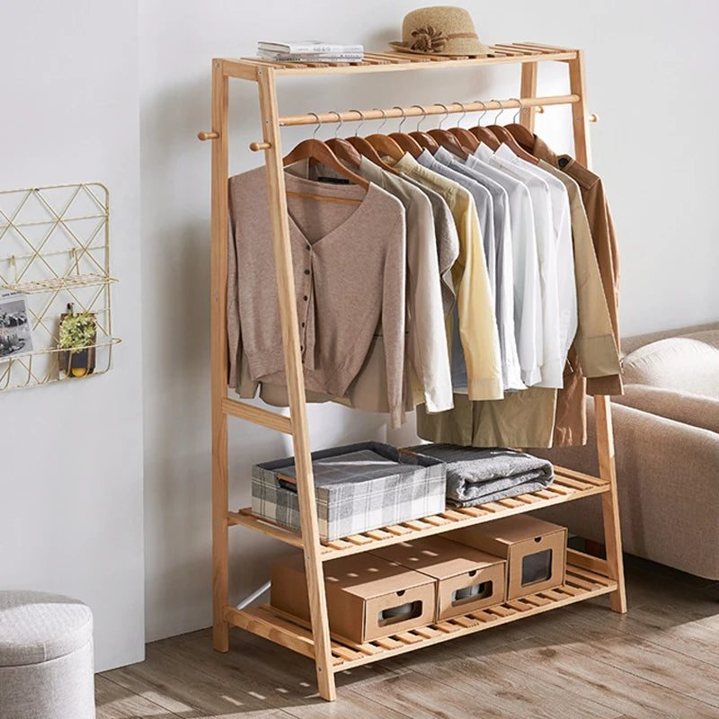 Bingopaw Bamboo Heavy Duty Coat Rack With Dual Storage Shelves