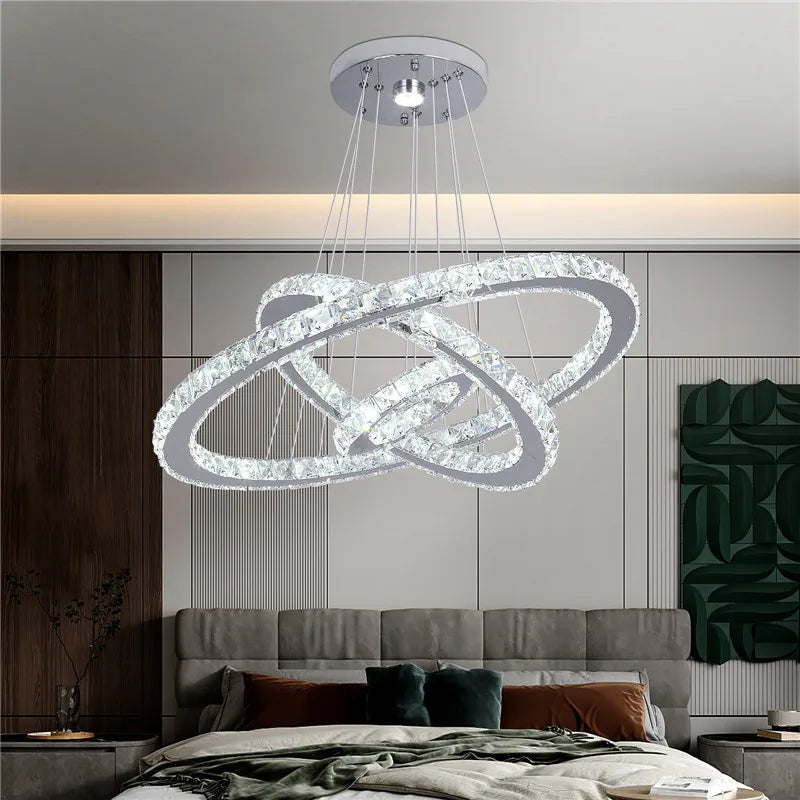 Modern Pendant Light Chandelier K9 Crystal Led Ring Luxury Nordic Ceiling Lamp Lustre Living Dining Room Hall Hang Decor Fixture