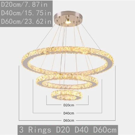 Modern Pendant Light Chandelier K9 Crystal Led Ring Luxury Nordic Ceiling Lamp Lustre Living Dining Room Hall Hang Decor Fixture