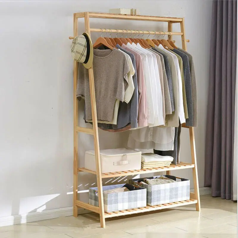 Bingopaw Bamboo Heavy Duty Coat Rack With Dual Storage Shelves