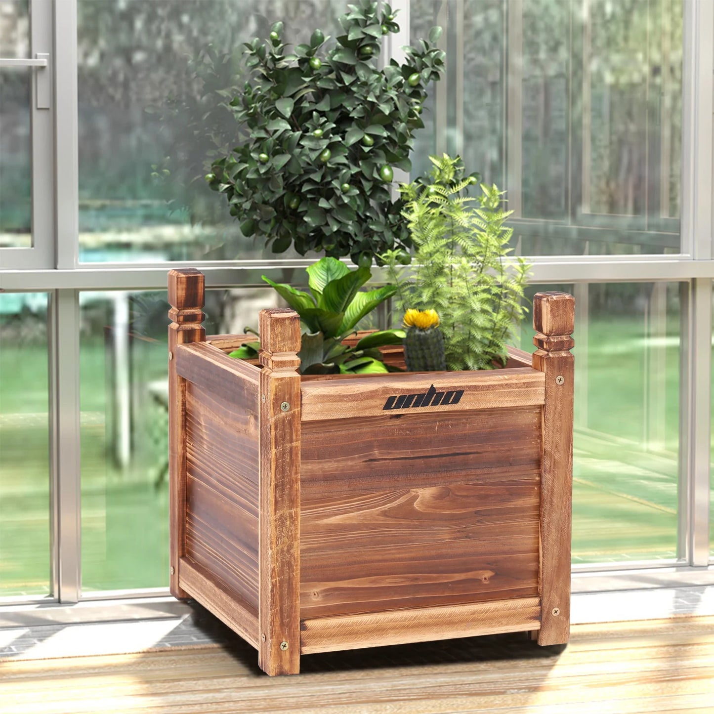 Raised Garden Bed Planter Window Mounted Wood Box For Vegetables