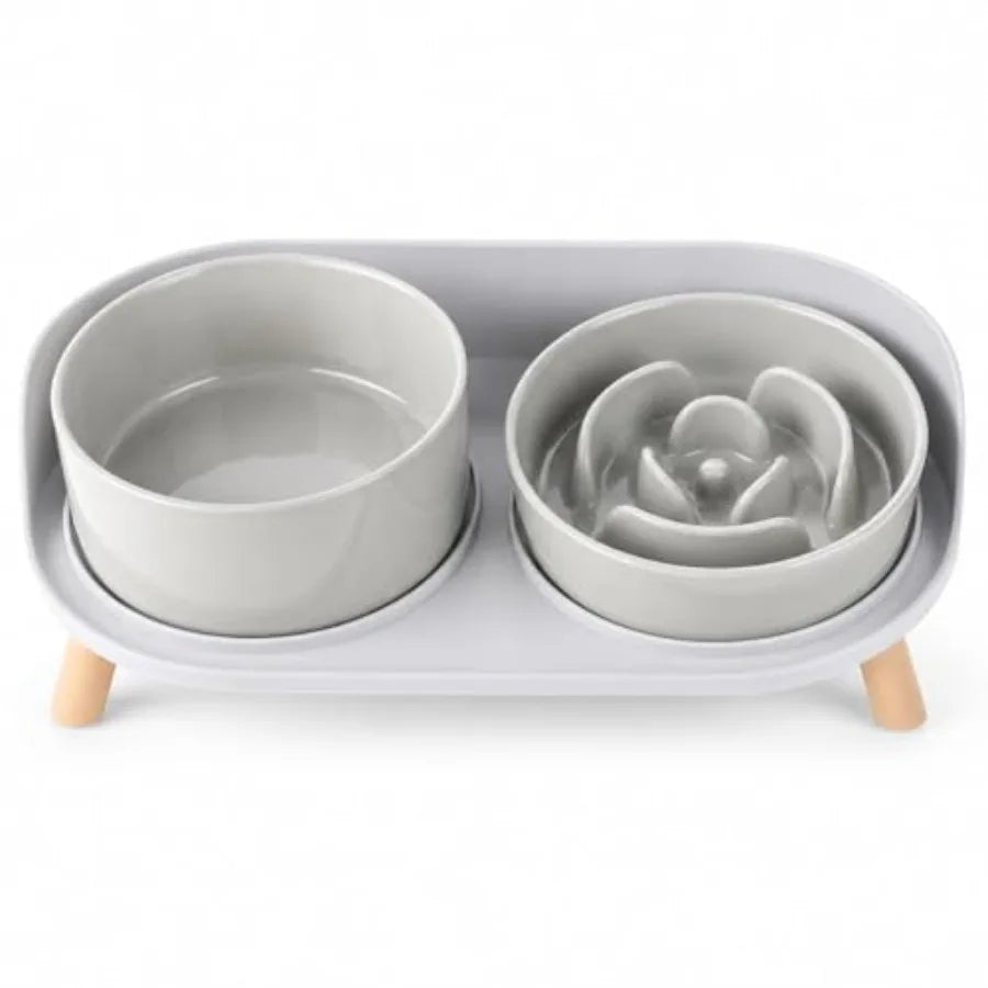 Elevated Slow Feeder Dog Bowls Plastic Food And Water With Stand