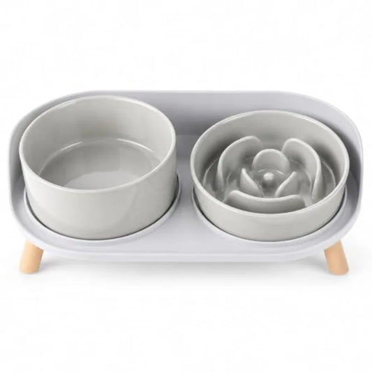 Elevated Slow Feeder Dog Bowls Plastic Food And Water With Stand
