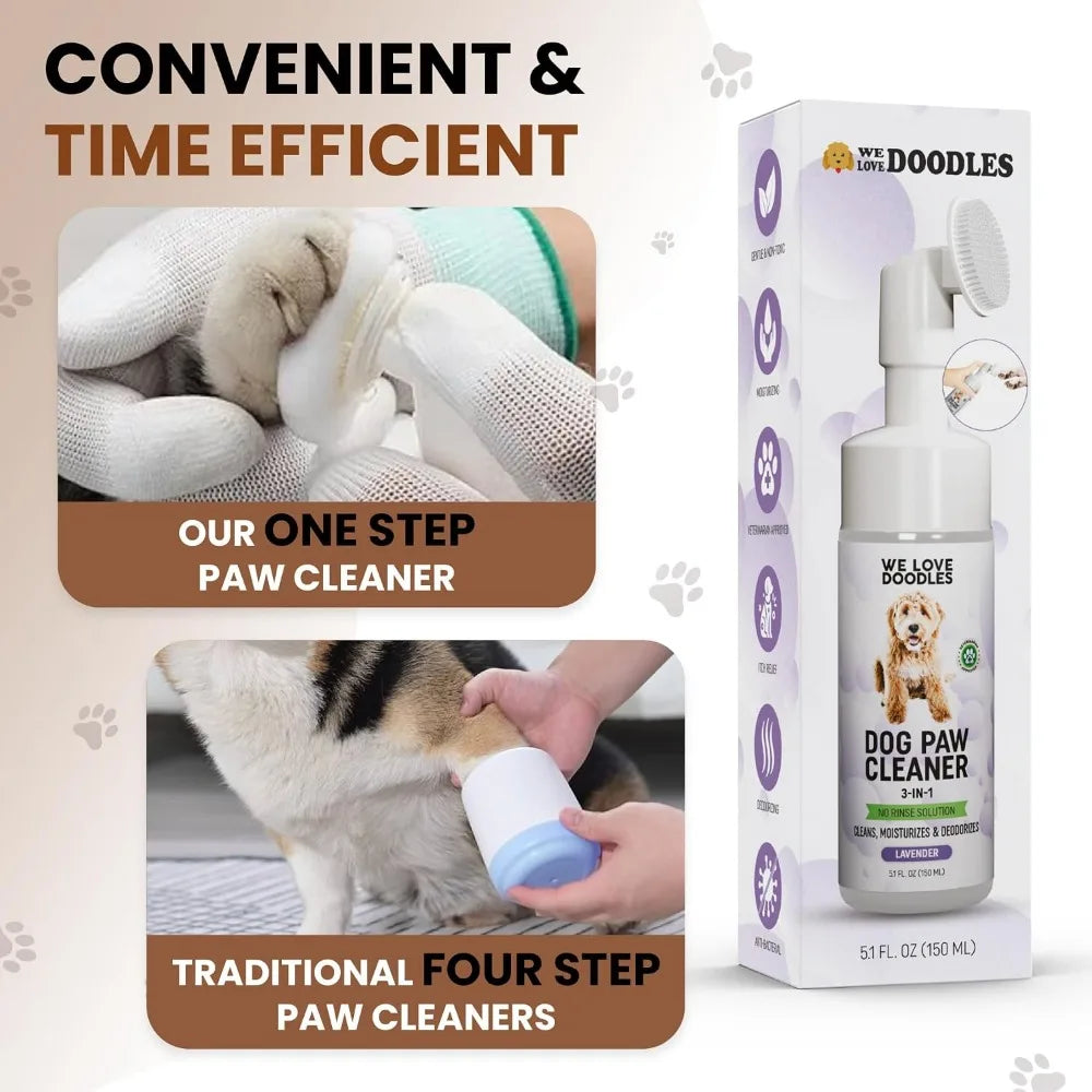 No Rinse Dog Paw Cleaner With Silicone Bristle Brush 3 In 1 Lavender