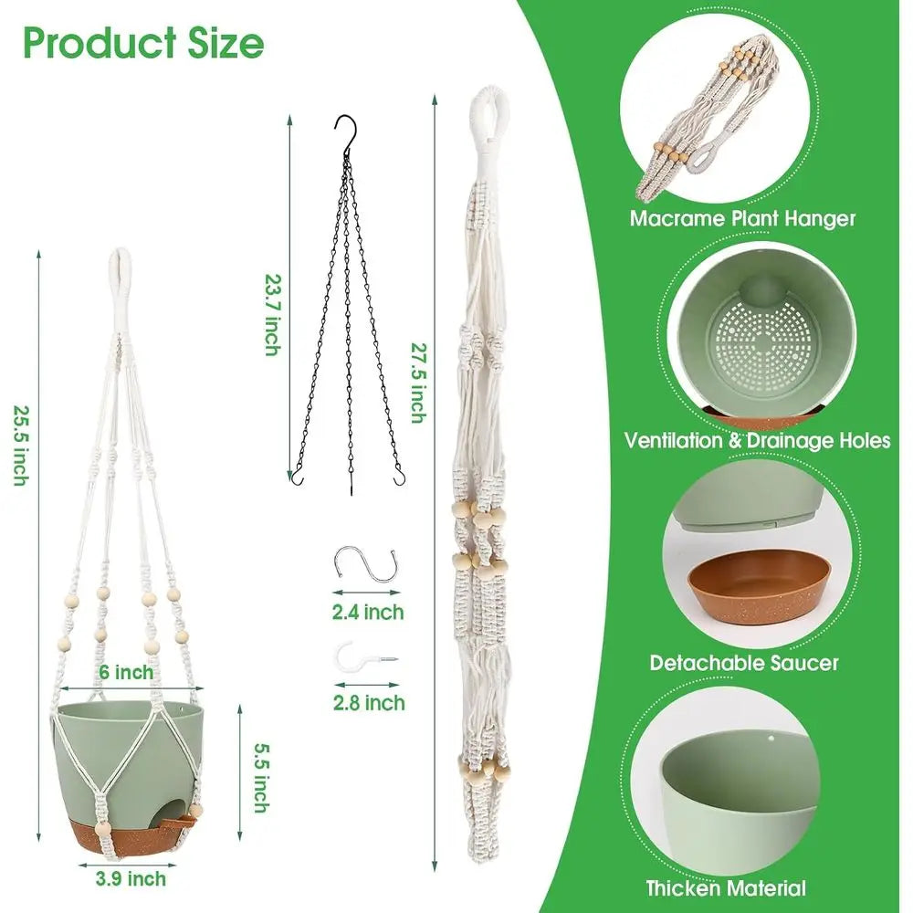 Hanging Planters Indoor Outdoor Plants, 2 Pack Self Watering Hanging Pots, Hanging Plant Baskets with Drainage Holes & 2 Types o