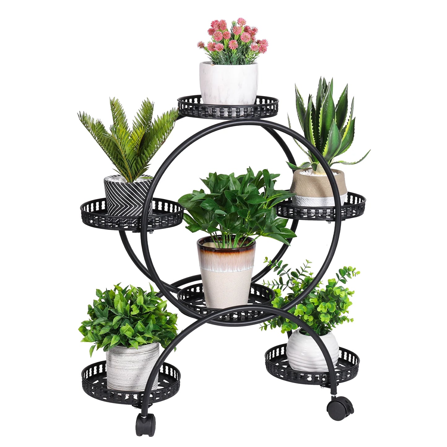 Wrought Iron Potted Plant Stand With Wheels Patio Cart