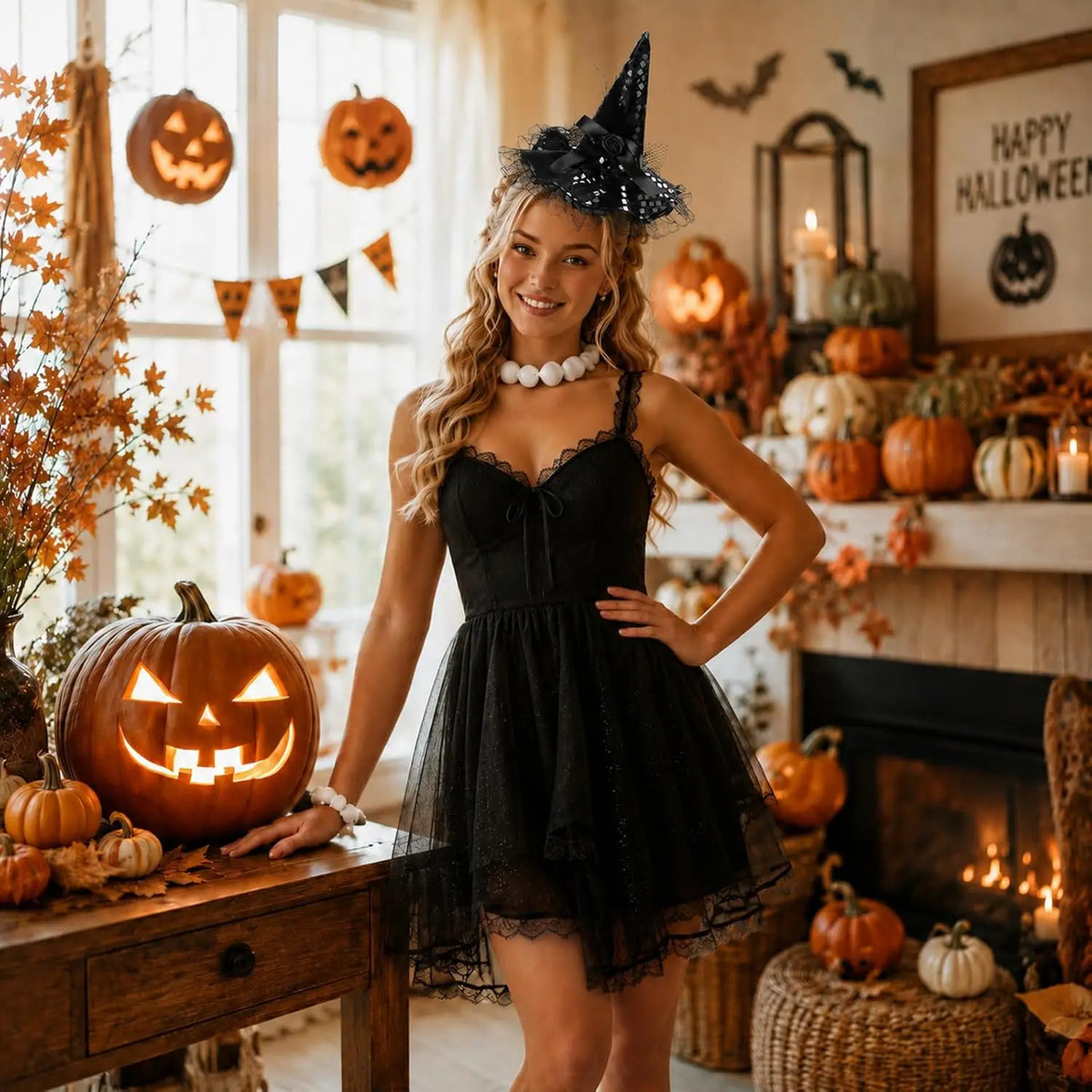 Sparkly Witch Hat Headband for Women Comfortable Halloween Costume Accessory