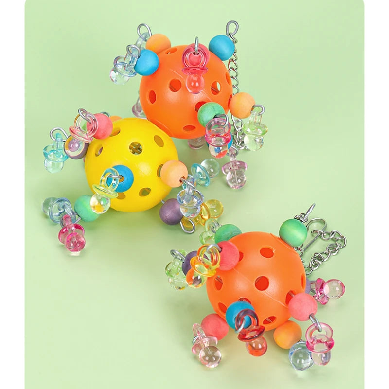 1PC Parrots Chew Swing Cage Hanging Cockatiel Birds Toy with Foraging Holes Hanging Bead Birds Cage Decor Pet Bird Bites Toy