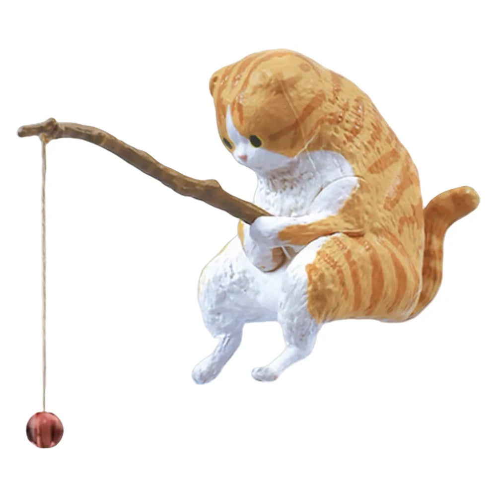 Sikiwind Cute Fishing Cat Figurine Sitting Cat Aquarium Ornament