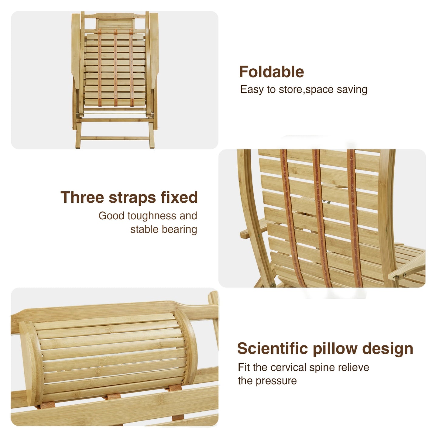 Folding Bamboo Rocking Chair Bamboo for Living Room, Bedroom, Backyard,Indoor Outdoor Furniture Adjustable Sun Lounger Chairs