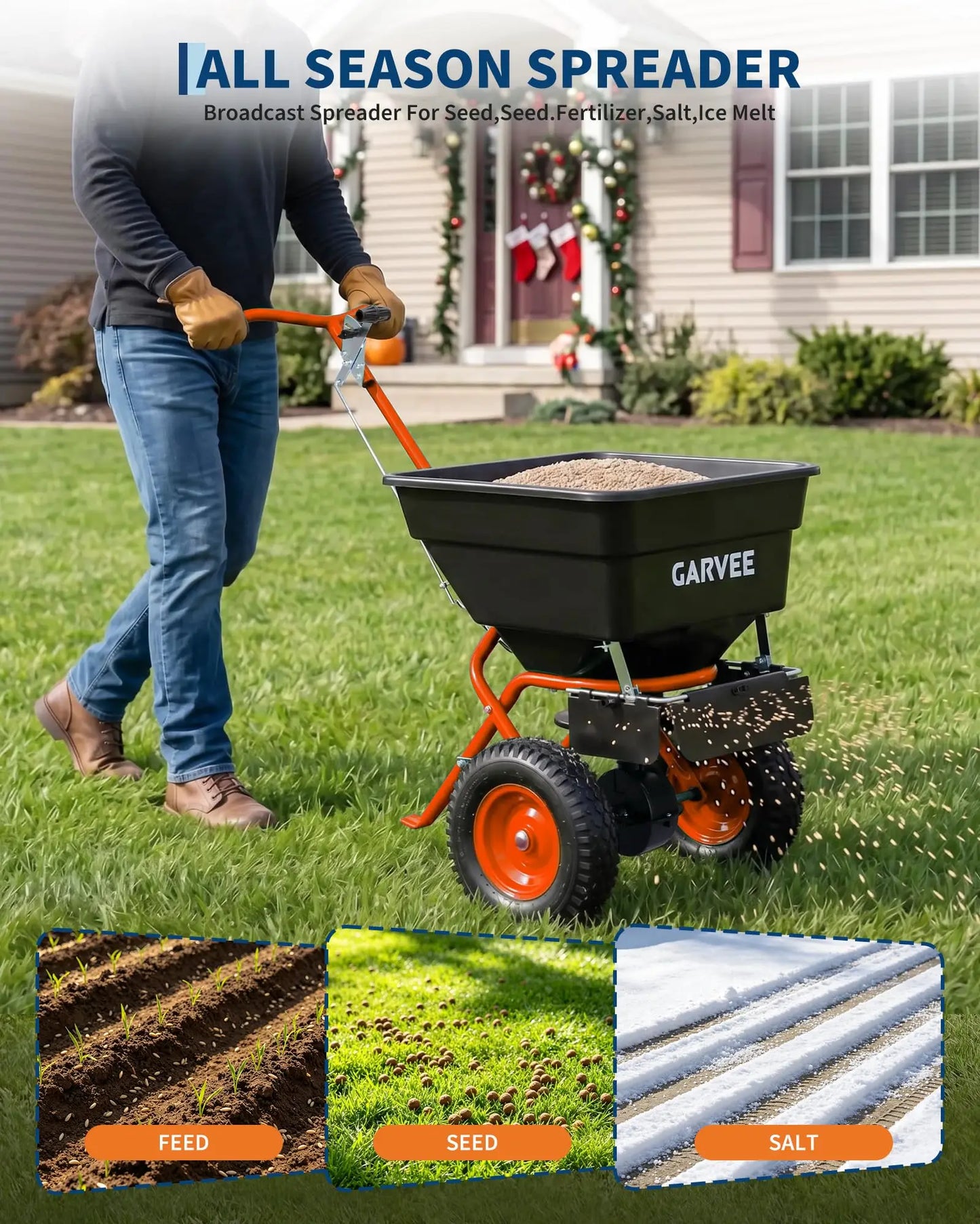 HiMiss Push Lawn Broadcast Spreader For Seed And Fertilizer