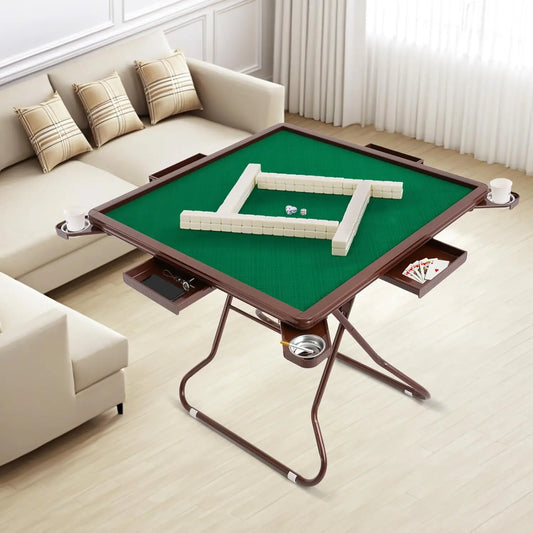 Mahjong Table with 4 Cup Holders & 4 Drawers for 4 People, Foldable Mahjong Table, Portable Mahjong Table, 34.65*34.65*28.74in