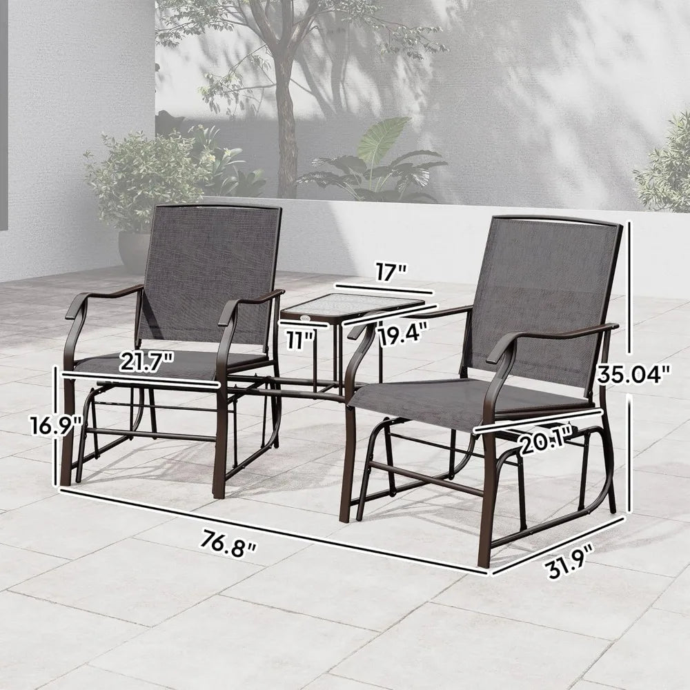 Outdoor Glider Chairs with Coffee Table, Patio 2-Seat Rocking Chair Swing Loveseat with Breathable Sling, Customized