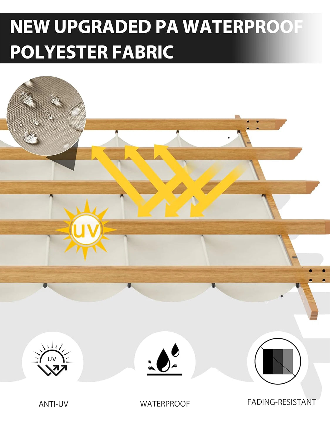 HiMISS Outdoor Pergola With Retractable Canopy Faux Wood Grain Aluminum