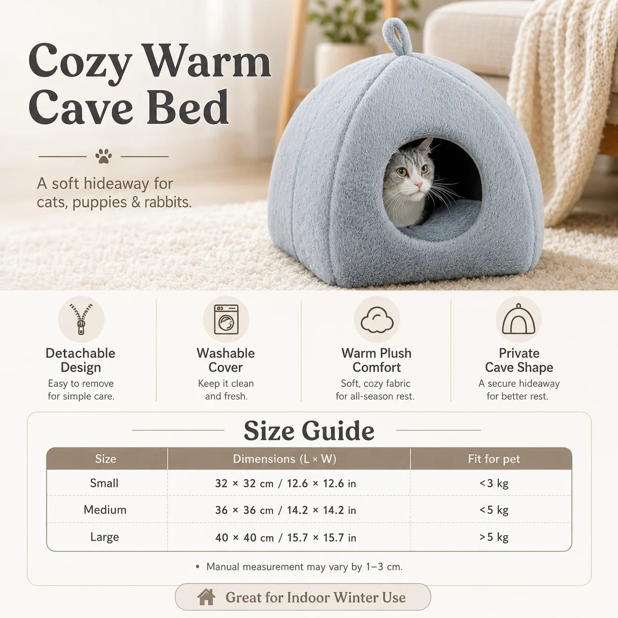 XMSJ Detachable Washable Cat Bed House For Indoor Pets