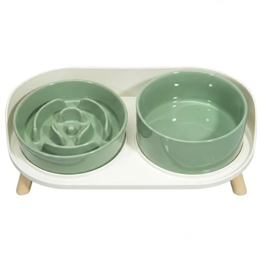 Elevated Slow Feeder Dog Bowls Plastic Food And Water With Stand