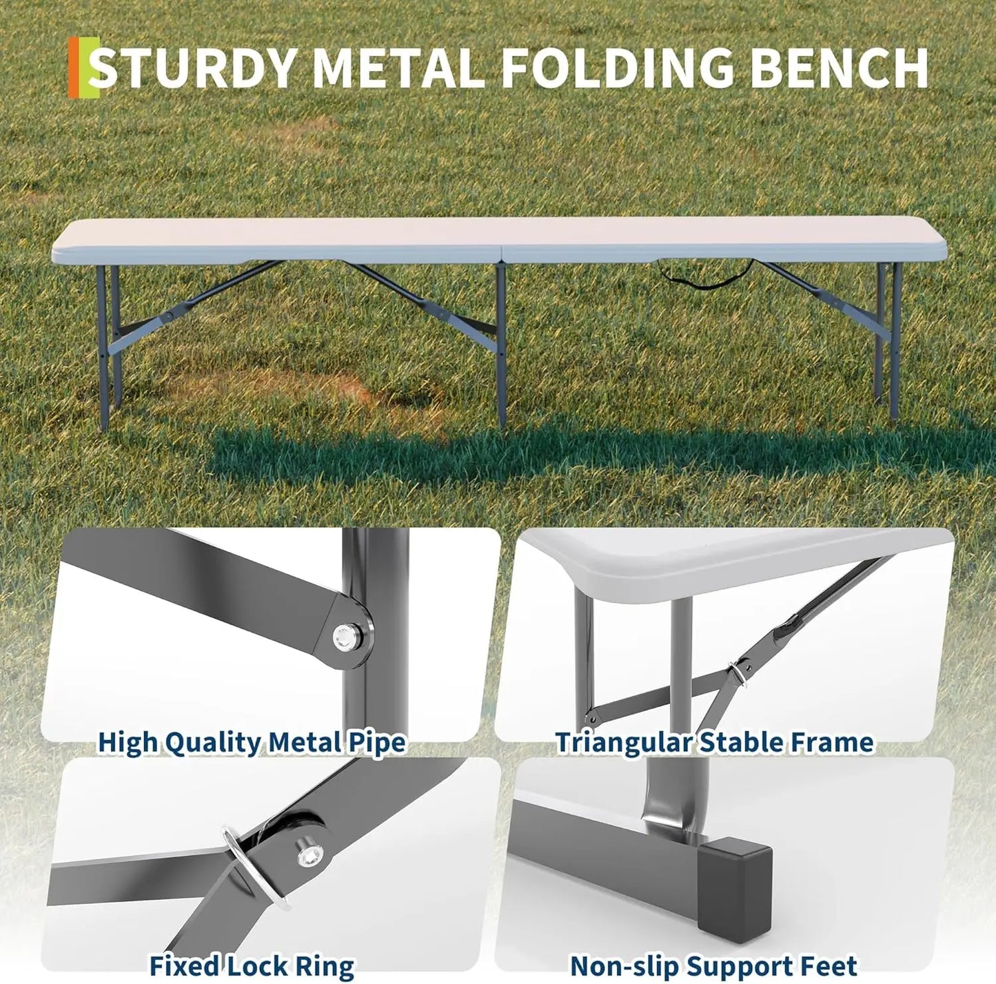 Twister.CK HDPE Plastic Folding Bench 2 Pack For Outdoor Use