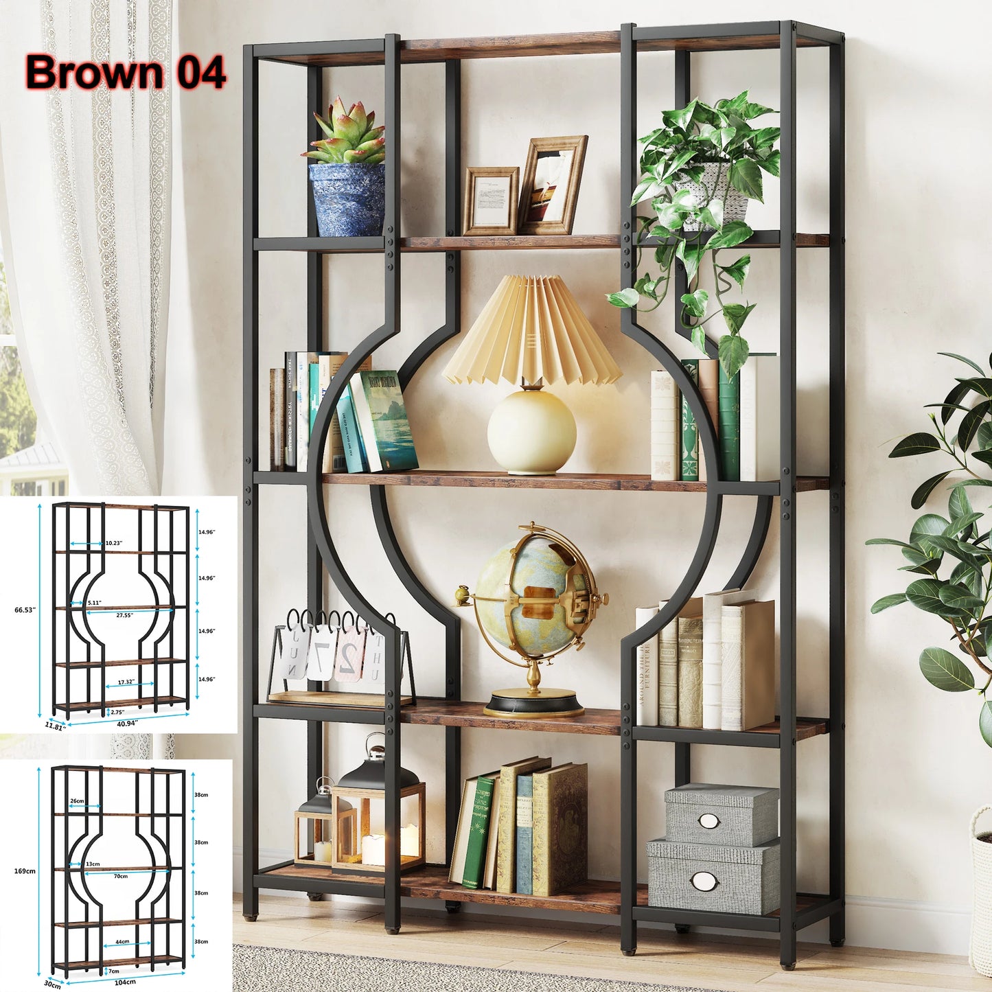 Tribesigns Bookshelf Industrial 5 Tier Etagere Bookcase, Freestanding Tall Bookshelves Display Shelf Storage Organizer