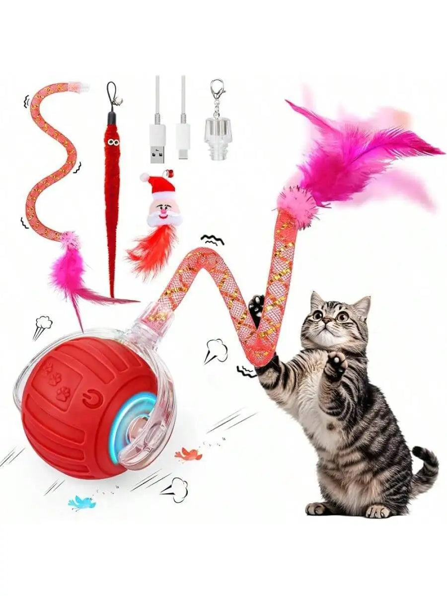 Motion Activated Interactive Cat Toy Ball With Feather Tails