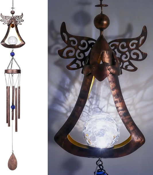 Solar Wind Chime With Crackle Glass Ball LED Lights