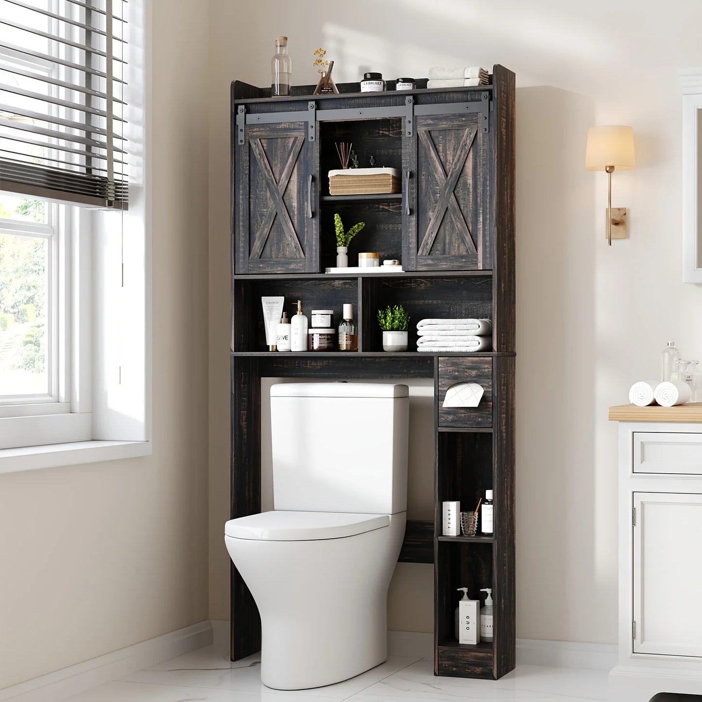 VABCHES Over Toilet Storage Cabinet With Toilet Paper Holder Stand