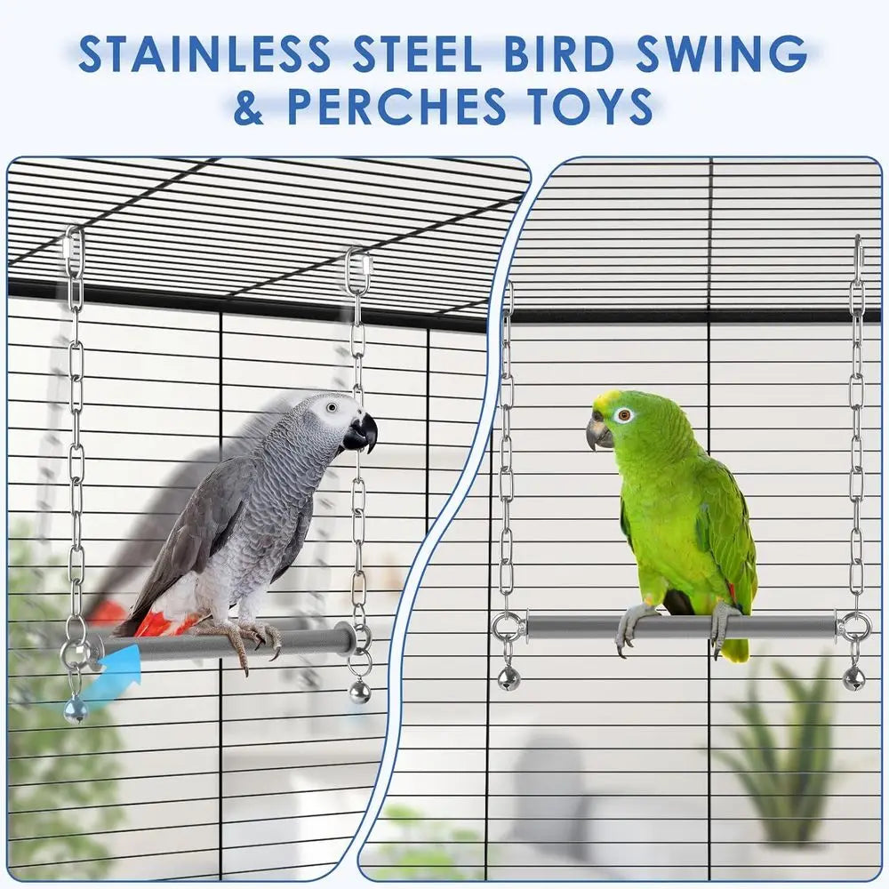 Large Bird Swing, Hanging Heavy Duty Parrot Swings Perches Stand Toys, Claw Grinding Birdcage Accessories for African Grey Cocka