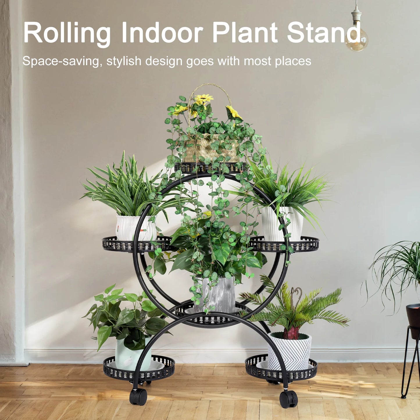 Wrought Iron Potted Plant Stand With Wheels Patio Cart