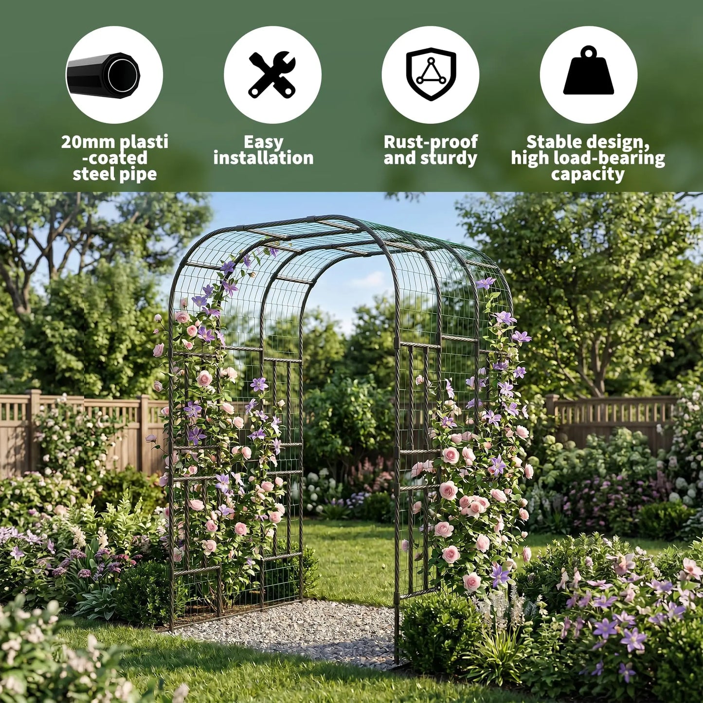 DishyKooker Heavy Duty Steel Garden Arch Trellis Plant Arbor