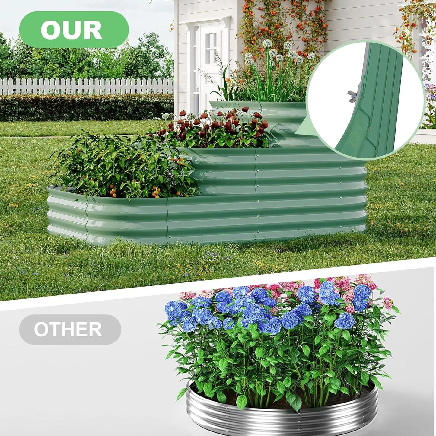 NONEM Galvanized Raised Garden Bed For Outdoor Vegetable Gardening