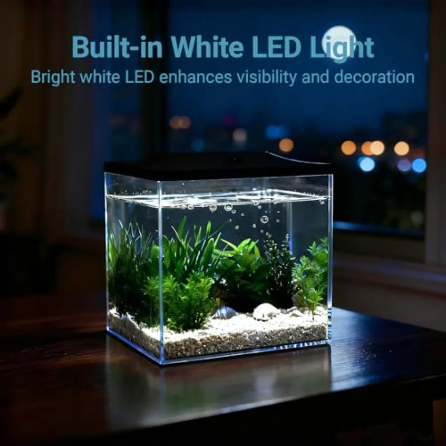 0.8-Gallon Cube Small Fish Tank, Shatterproof Plastic Fish Tank with LED Lighting, Temporary Fish Bowl for Fry, Isolation, Educ
