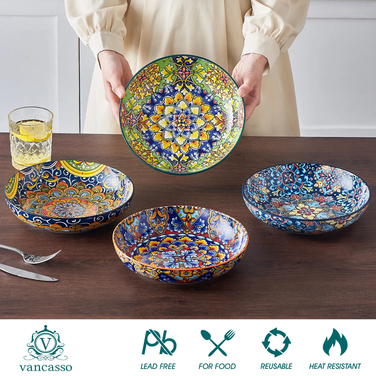 MALACASA Ceramic Pasta Bowls for Soup Cereal and Oatmeal