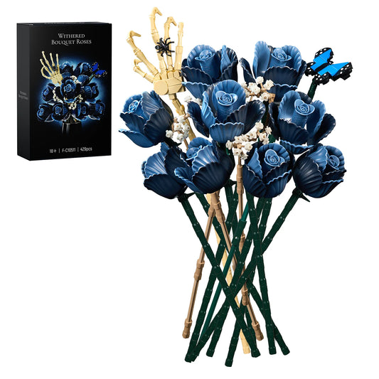 Corpse Bride Bouquet Building Blocks Set Blue Rose Flower Model