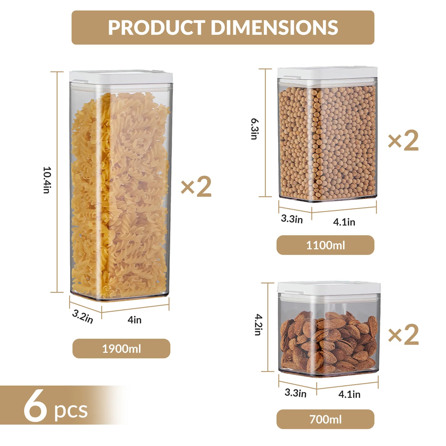6pcs Set Airtight Food Storage Containers, Clear Plastic Sealed Jars with Flip Lid, Multi‑Capacity Kitchen Pantry Organizer for Pasta Cereal Snack