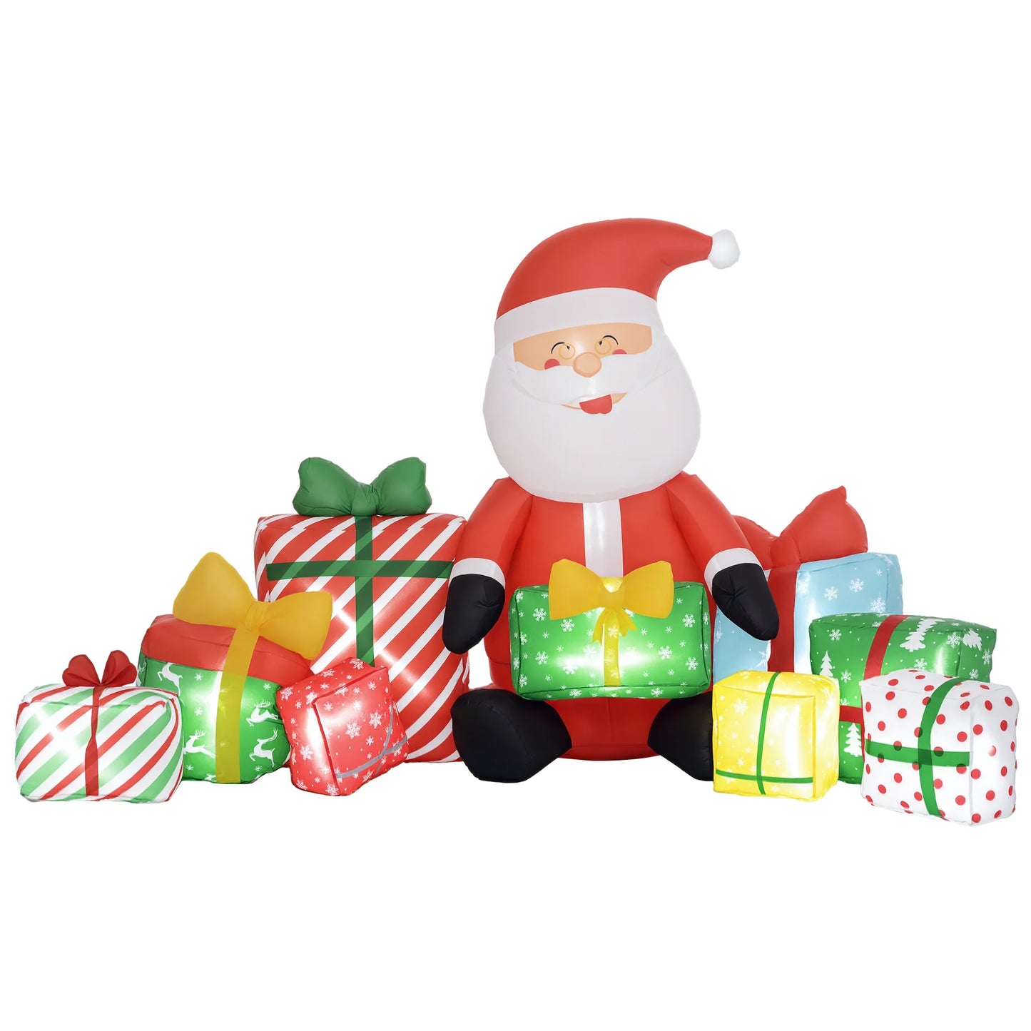 4.4' Christmas Inflatables Santa Claus and Gift Boxes with White LED Lights, Blow-Up Outdoor Christmas Decorations for Lawn Garden Party