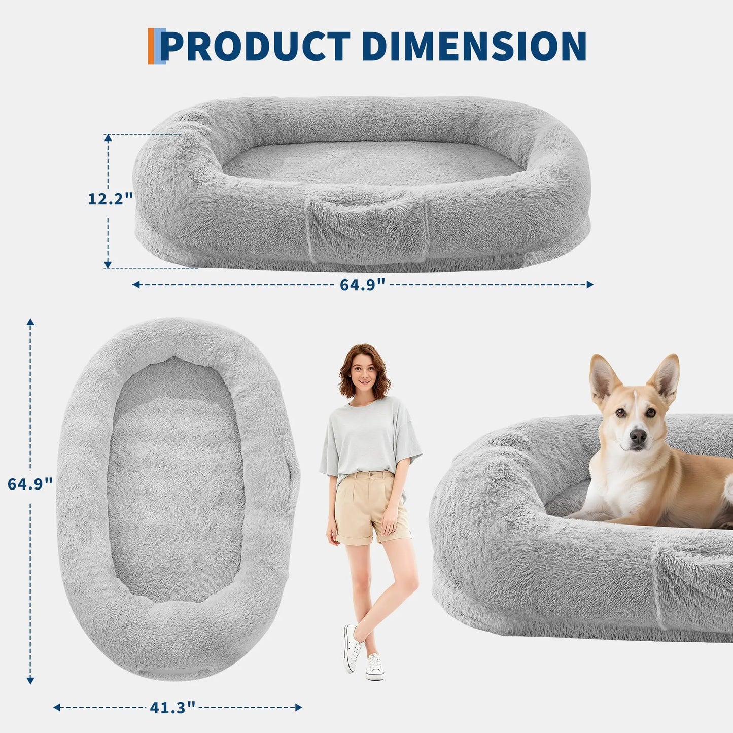 HiMISS Human and Pet Shared Bed Plush FleeceNest With Headrest