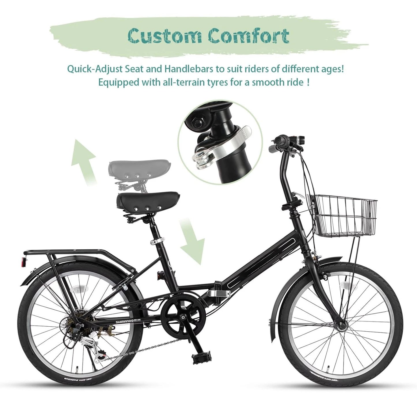 Quartet Folding Bike 7-Speed Caliper Brakes With Rack Basket