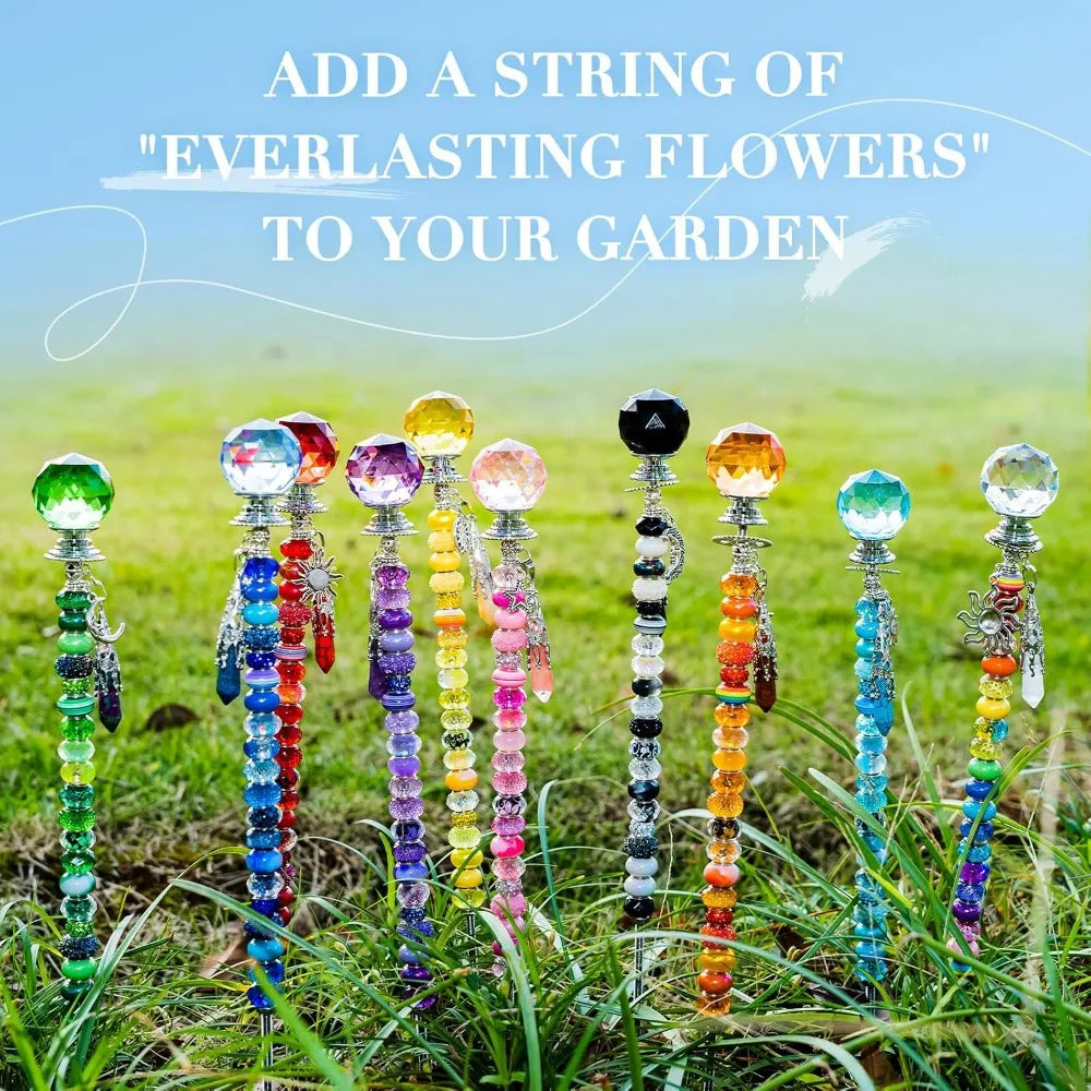 260 Piece DIY Beaded Garden Stakes Fairy Wand Kit Crystal Pendants