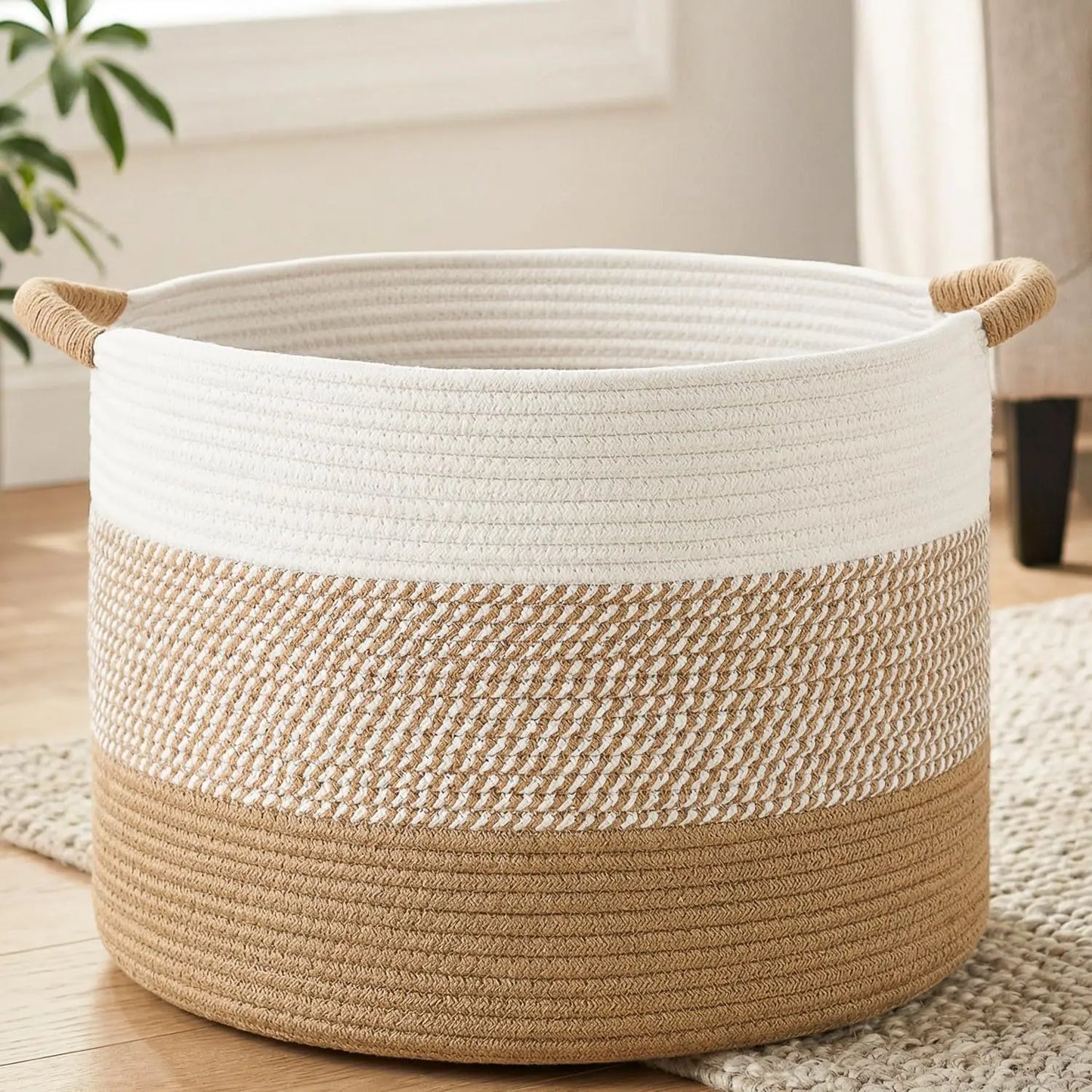 Large 70L Cotton Rope Basket, Boho Woven Storage for Living Room Kids Toys Blankets Laundry