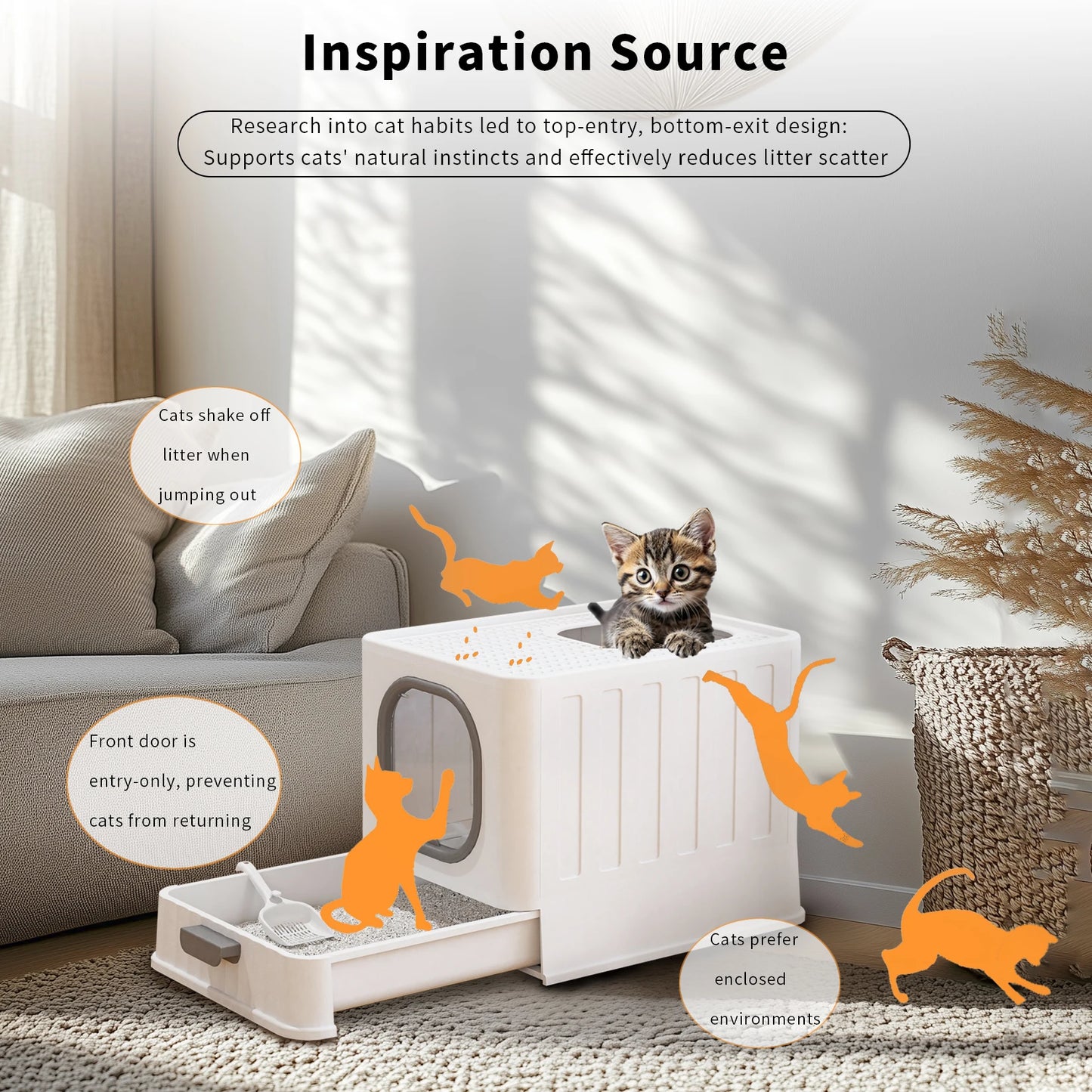 Easy Clean Enclosed Plastic Cat Litter Box With Lid