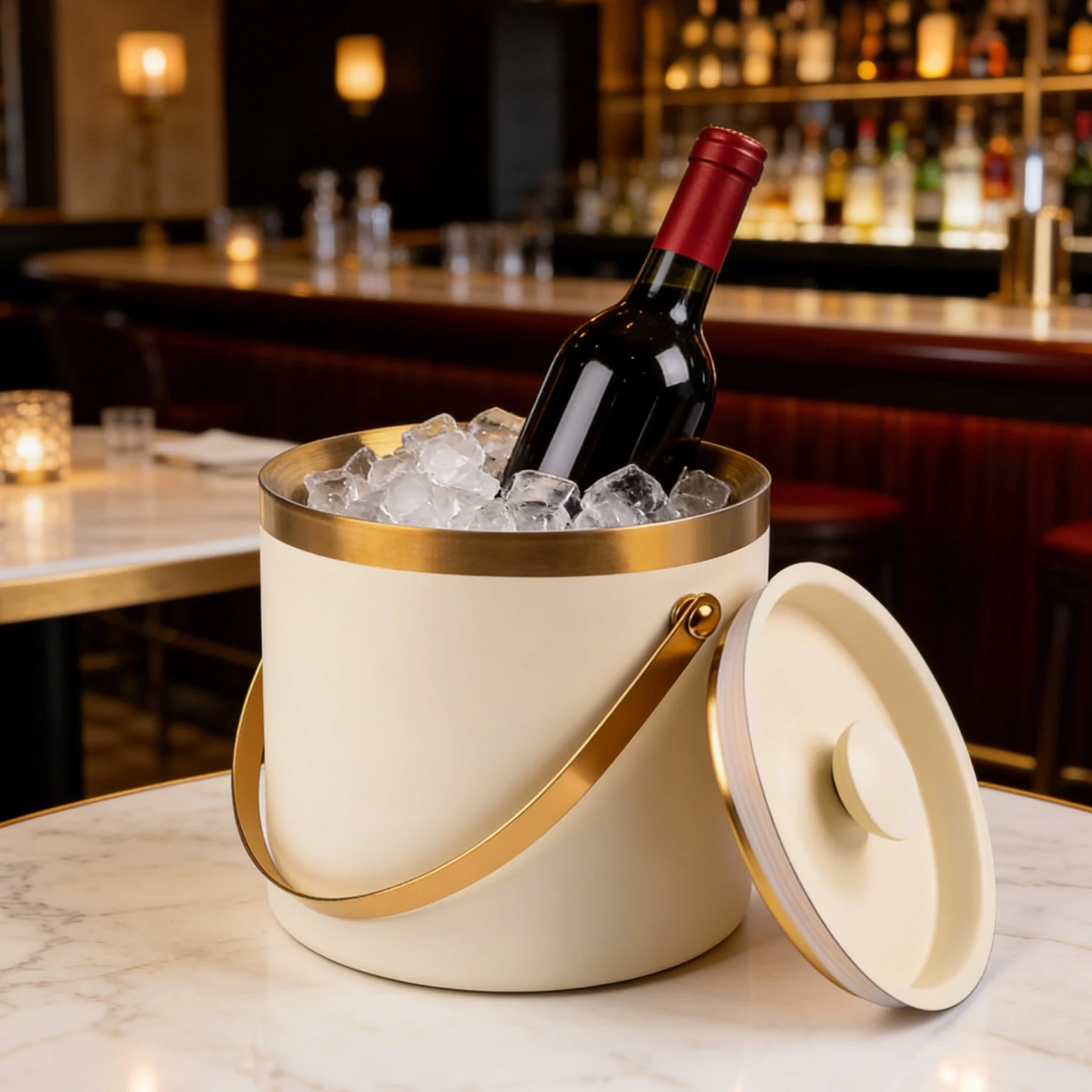 4L Stainless Steel Ice Bucket with Lid Handle Double Wall Insulation for Wine Champagne Bar Party