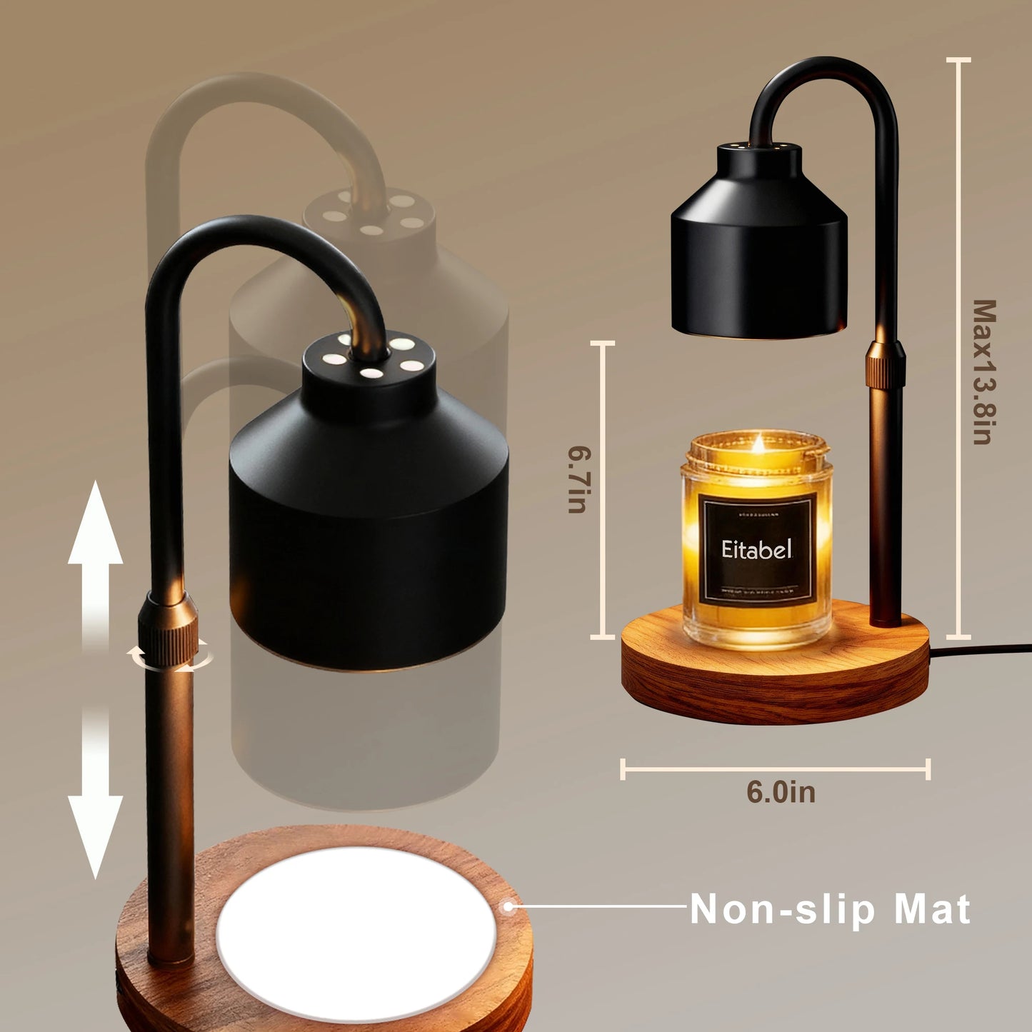 Atmospheric Wax Melting Lamp, Electric Candle Heater with Timer, Adjustable Height, Suitable for Jar Candles, Includes 2 Bulbs