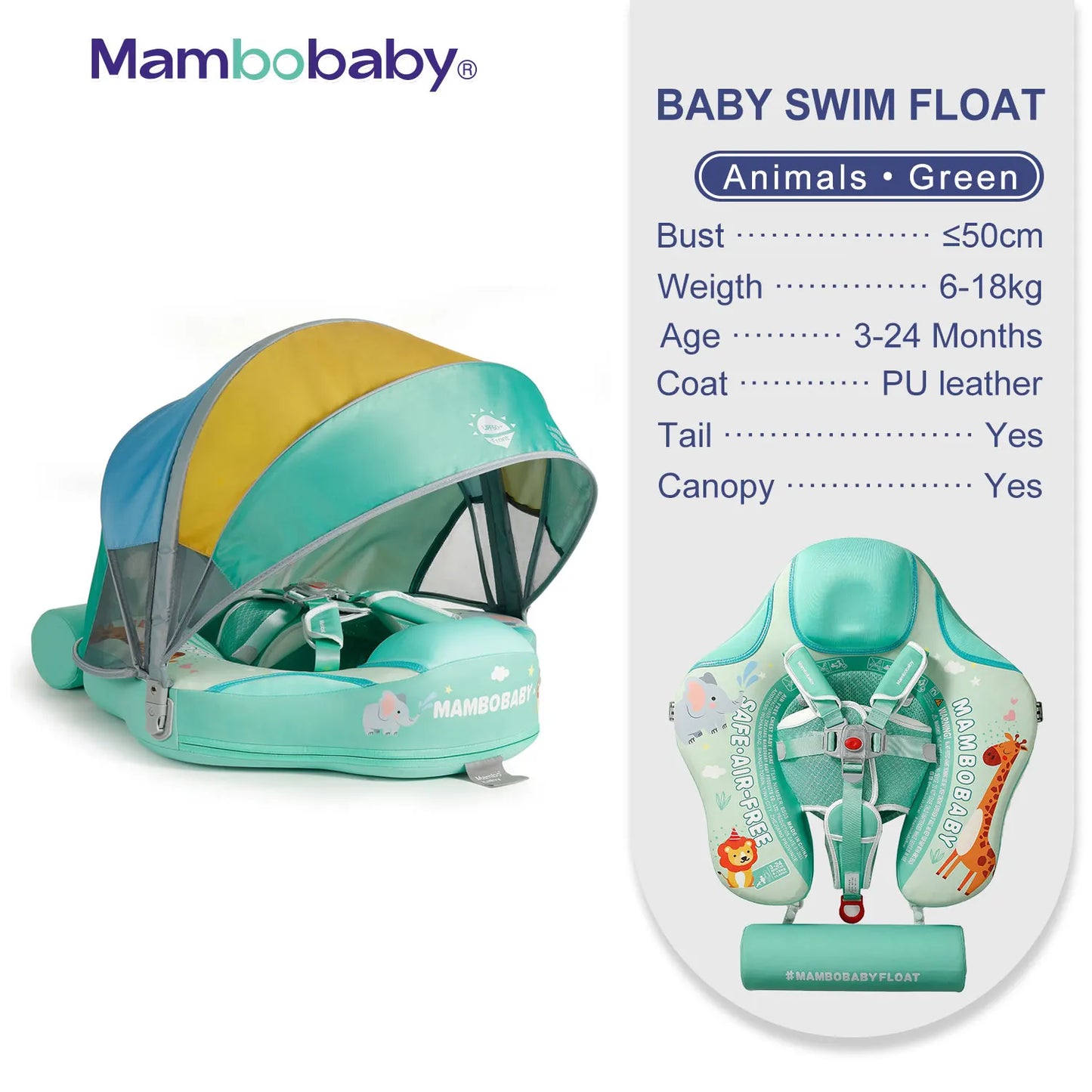Mambobaby Animal Float Non Inflatable Baby Swimming Buoy With Canopy