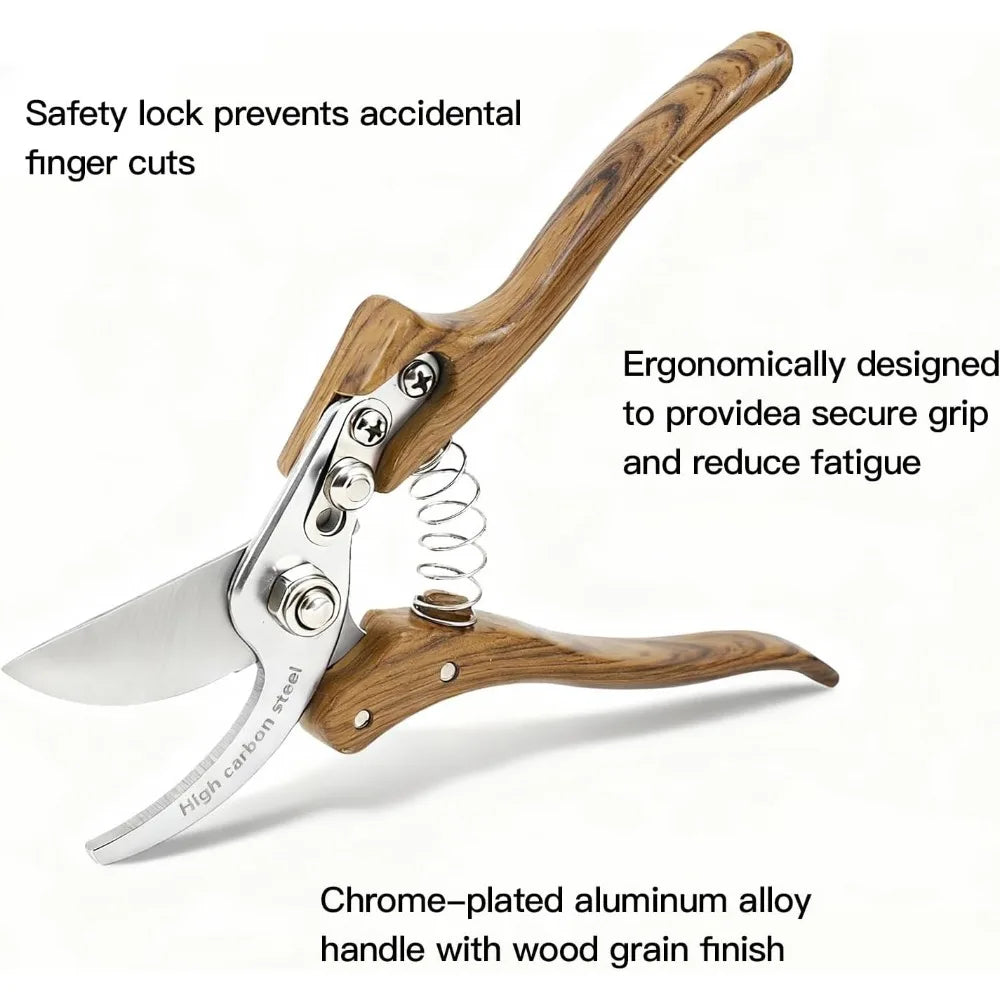 Heavy Duty Garden Pruning Shears 75Cr1 High-Carbon Steel Blades Ideal for Trimming Limbs, Plants, Shrubs & Vines - Fundamental Hand Tool for Florists